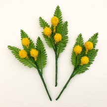 3 Yellow Mimosa and Leaf Picks ~ 4-1/2" Long
